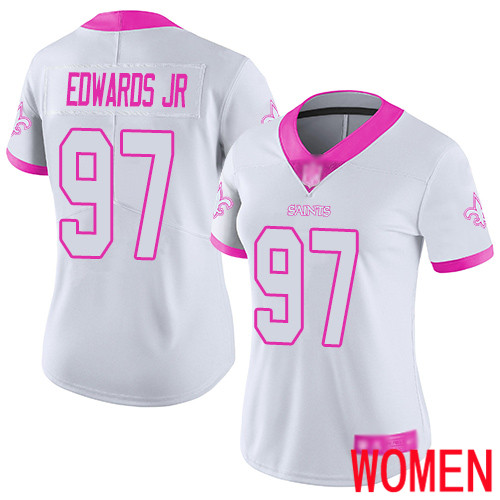New Orleans Saints Limited White Pink Women Mario Edwards Jr Jersey NFL Football #97 Rush Fashion Jersey